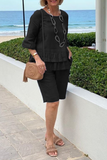 hulianfu Casual Solid Flounce O Neck Half Sleeve Two Pieces
