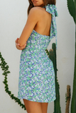 hulianfu Fashion Print Hollowed Out Halter Pencil Skirt Dresses