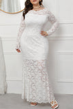 hulianfu Fashion Sexy Solid Patchwork See-through O Neck Long Sleeve Plus Size Dresses