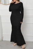 hulianfu Fashion Sexy Solid Patchwork See-through O Neck Long Sleeve Plus Size Dresses