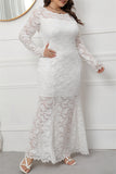 hulianfu Fashion Sexy Solid Patchwork See-through O Neck Long Sleeve Plus Size Dresses