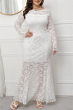 hulianfu Fashion Sexy Solid Patchwork See-through O Neck Long Sleeve Plus Size Dresses