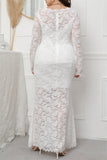 hulianfu Fashion Sexy Solid Patchwork See-through O Neck Long Sleeve Plus Size Dresses