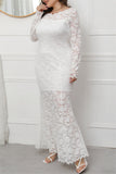 hulianfu Fashion Sexy Solid Patchwork See-through O Neck Long Sleeve Plus Size Dresses