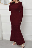 hulianfu Fashion Sexy Solid Patchwork See-through O Neck Long Sleeve Plus Size Dresses