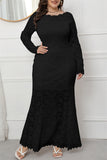 hulianfu Fashion Sexy Solid Patchwork See-through O Neck Long Sleeve Plus Size Dresses