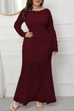 hulianfu Fashion Sexy Solid Patchwork See-through O Neck Long Sleeve Plus Size Dresses