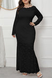 hulianfu Fashion Sexy Solid Patchwork See-through O Neck Long Sleeve Plus Size Dresses
