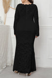 hulianfu Fashion Sexy Solid Patchwork See-through O Neck Long Sleeve Plus Size Dresses