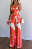 hulianfu Fashion Print Spaghetti Strap Straight Jumpsuits(5 Colors)