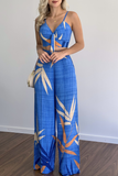 hulianfu Fashion Print Spaghetti Strap Straight Jumpsuits(5 Colors)