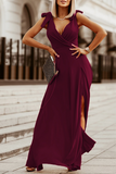 hulianfu Casual Solid Bandage V Neck Cake Skirt Dresses(3 Colors)