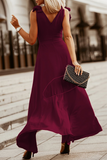 hulianfu Casual Solid Bandage V Neck Cake Skirt Dresses(3 Colors)