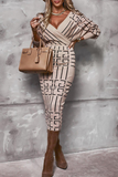 hulianfu Sexy Print Patchwork V Neck Waist Skirt Dresses(3 colors)