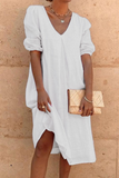 hulianfu Fashion Casual Solid Patchwork V Neck Princess Dresses