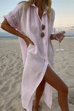 Fashion Casual Solid Patchwork Turndown Collar Shirt Dress Dresses