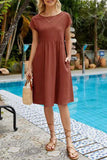 hulianfu Casual Solid Patchwork O Neck A Line Short Sleeve Dress(11 Colors)