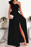Sexy Elegant Print Patchwork Flounce Oblique Collar Dresses(6 Colors)