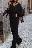 hulianfu Fashion Solid Patchwork V Neck Long Sleeve Two Pieces(4 Colors)