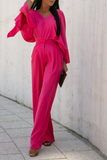 hulianfu Fashion Solid Patchwork V Neck Long Sleeve Two Pieces(4 Colors)