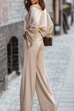 hulianfu Fashion Solid Patchwork V Neck Long Sleeve Two Pieces(4 Colors)