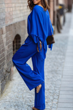 hulianfu Fashion Solid Patchwork V Neck Long Sleeve Two Pieces(4 Colors)