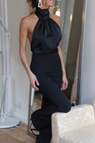 hulianfu Casual Solid Patchwork Halter Boot Cut Jumpsuits(4 Colors)