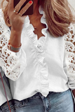 hulianfu Casual Solid Flounce V Neck Blouses