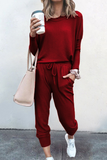 hulianfu Fashion Solid Patchwork O Neck Long Sleeve Two Pieces(6 Colors)