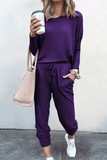 hulianfu Fashion Solid Patchwork O Neck Long Sleeve Two Pieces(6 Colors)