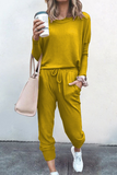 hulianfu Fashion Solid Patchwork O Neck Long Sleeve Two Pieces(6 Colors)