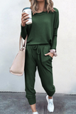 hulianfu Fashion Solid Patchwork O Neck Long Sleeve Two Pieces(6 Colors)