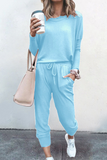 hulianfu Fashion Solid Patchwork O Neck Long Sleeve Two Pieces(6 Colors)