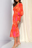 hulianfu Casual Print Patchwork Flounce V Neck One Step Skirt Dresses