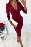 hulianfu Fashion Sexy Solid Zipper V Neck Pencil Skirt Dresses(5 Colors)
