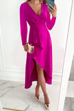 hulianfu Fashion Solid Patchwork V Neck Asymmetrical Dresses(5 colors)