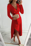 hulianfu Fashion Solid Patchwork V Neck Asymmetrical Dresses(5 colors)