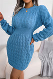 hulianfu Fashion Casual Solid Patchwork O Neck Long Sleeve Dresses(3 Colors)
