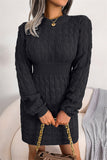 hulianfu Fashion Casual Solid Patchwork O Neck Long Sleeve Dresses(3 Colors)