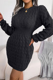 hulianfu Fashion Casual Solid Patchwork O Neck Long Sleeve Dresses(3 Colors)