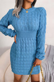 hulianfu Fashion Casual Solid Patchwork O Neck Long Sleeve Dresses(3 Colors)