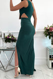 hulianfu Fashion Solid Hollowed Out Oblique Collar Sleeveless Dress Dresses