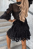 hulianfu Fashion Sweet Zipper V Neck Cake Skirt Long Sleeve Dresses(3 Colors)