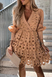 hulianfu Fashion Sweet Zipper V Neck Cake Skirt Long Sleeve Dresses(3 Colors)