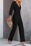 hulianfu Embroidery Lace V Neck Regular Jumpsuits