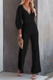 hulianfu Embroidery Lace V Neck Regular Jumpsuits