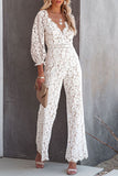 hulianfu Embroidery Lace V Neck Regular Jumpsuits