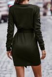 hulianfu Street Solid Frenulum O Neck One Step Skirt Dresses