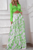 hulianfu Casual Print Patchwork V Neck Long Sleeve Two Pieces(7 Colors)