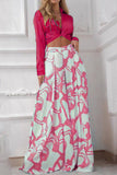 hulianfu Casual Print Patchwork V Neck Long Sleeve Two Pieces(7 Colors)